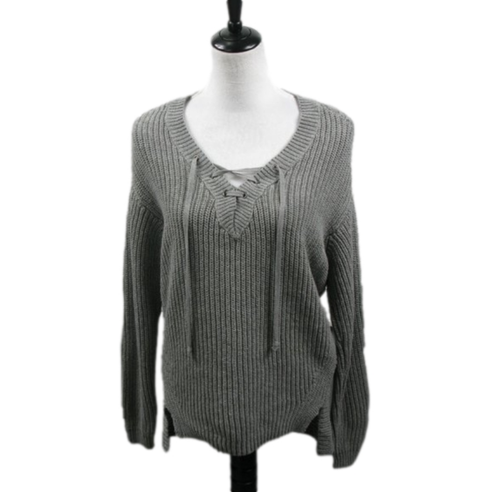 Ruff Hewn Gray Tie Front Sweater Size Medium